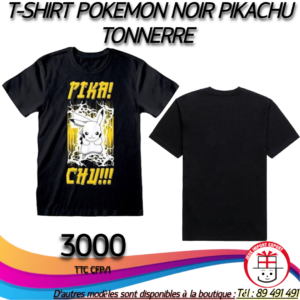 T-SHIRT POKEMON NOIR PIKACHU TONNERRE L