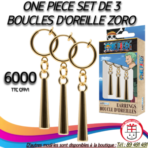 ONE PIECE SET DE 3 BOUCLES D'OREILLE ZORO