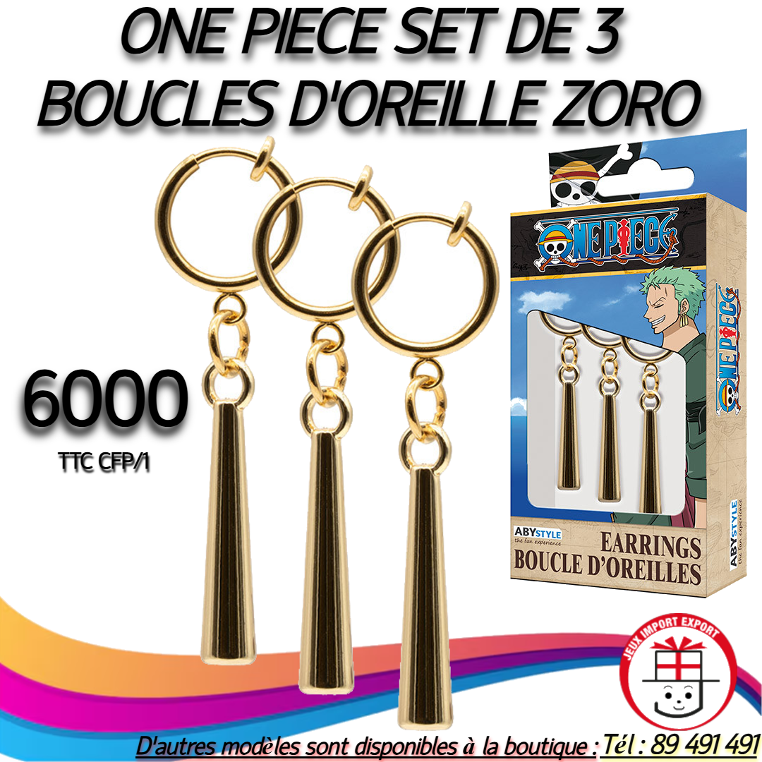 ONE PIECE SET DE 3 BOUCLES D'OREILLE ZORO
